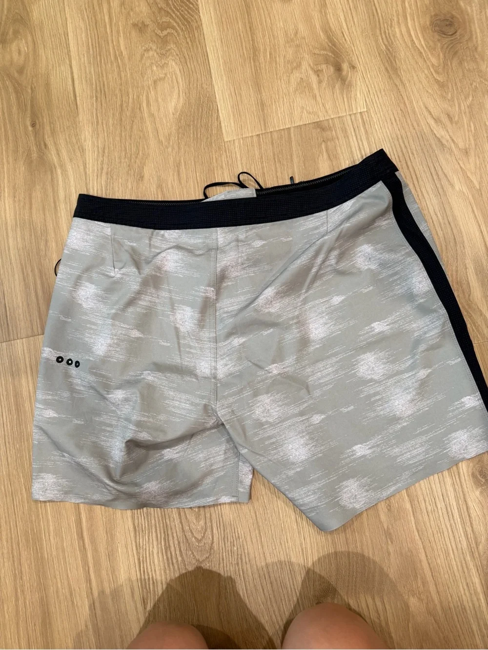 Vuori Light Gray Swim Board Shorts with Black Waist Detail